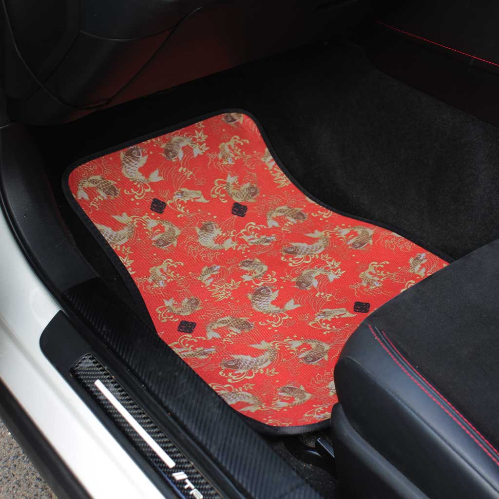 JDM floor mat with red koi fish design installed in a Toyota 86