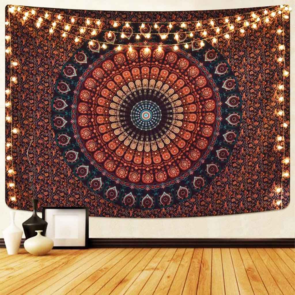 A wall poster featuring Australian Aboriginal culture hung on a wall, and there are some vases and photo frame on the timber floor underneath the poster