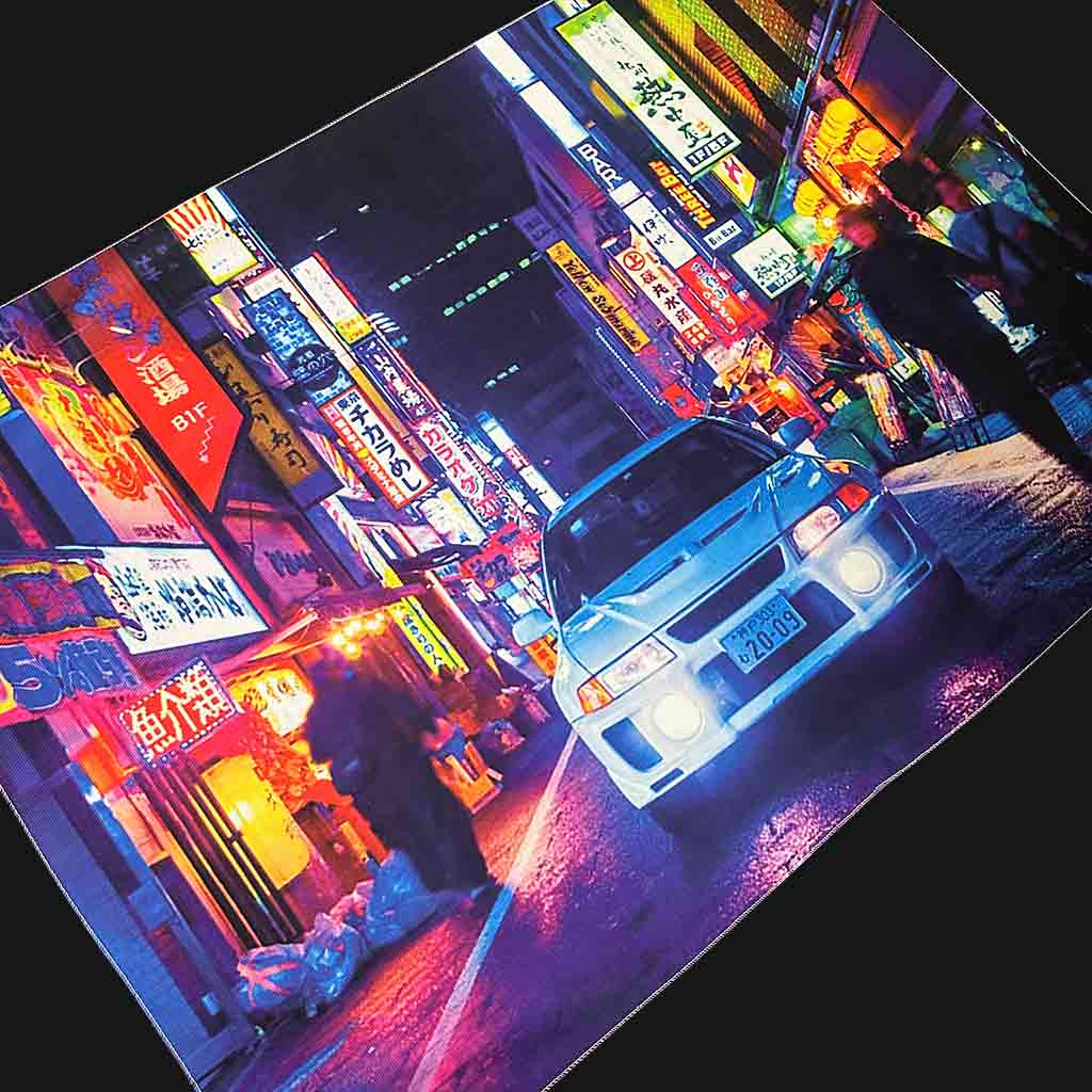 An EVO wall art on a black background