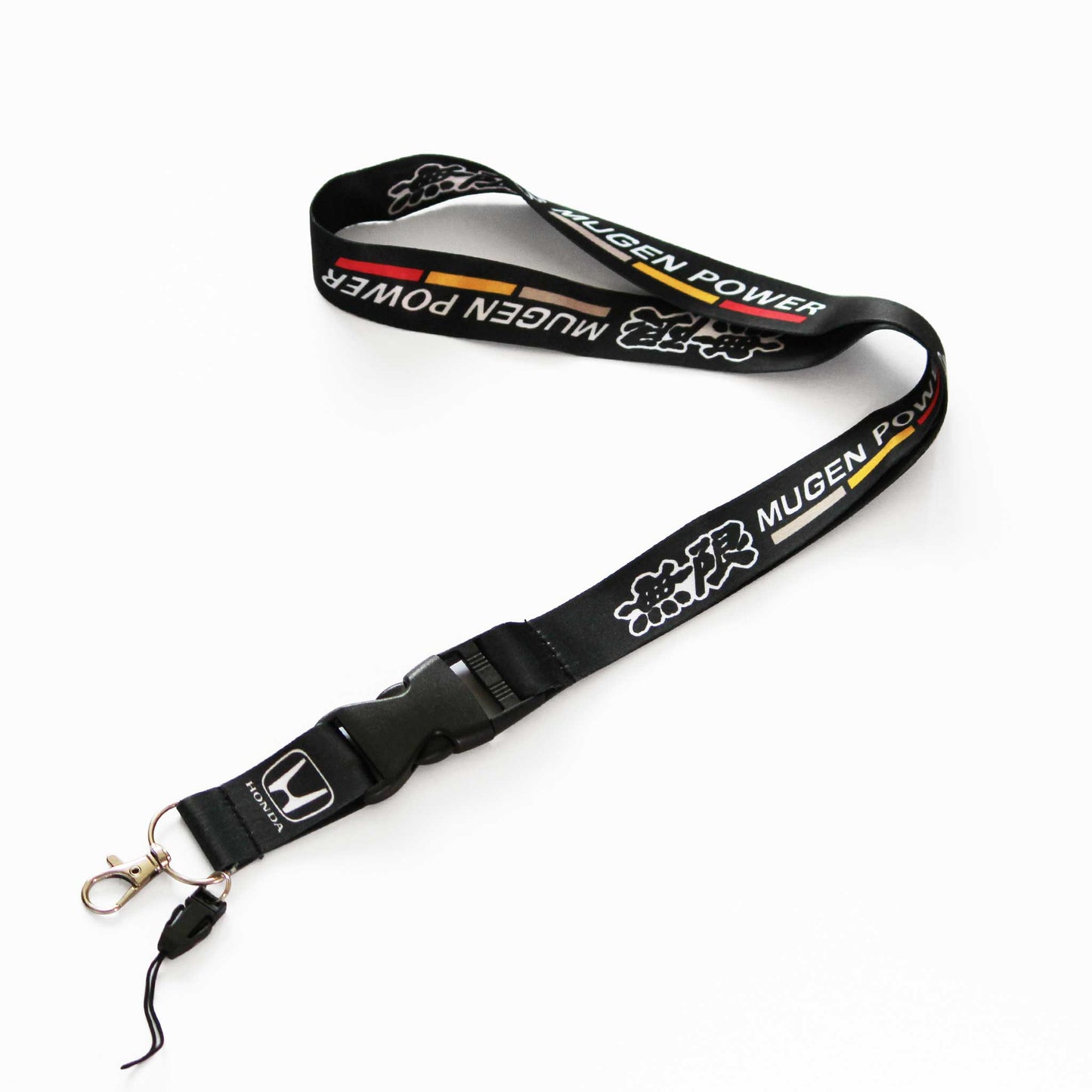 A black Honda Mugen Power lanyard on a white background