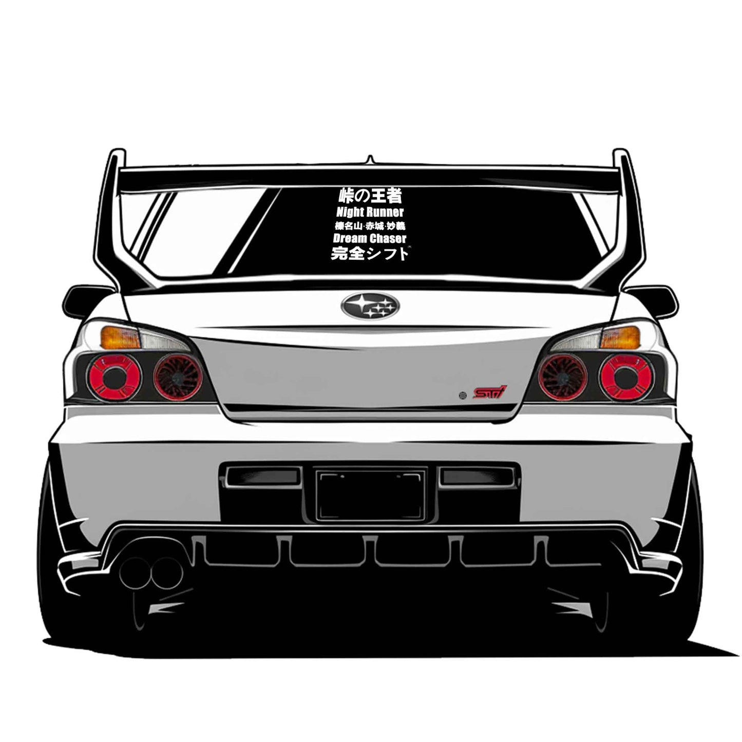 JDM decal on a Subaru STI rear window