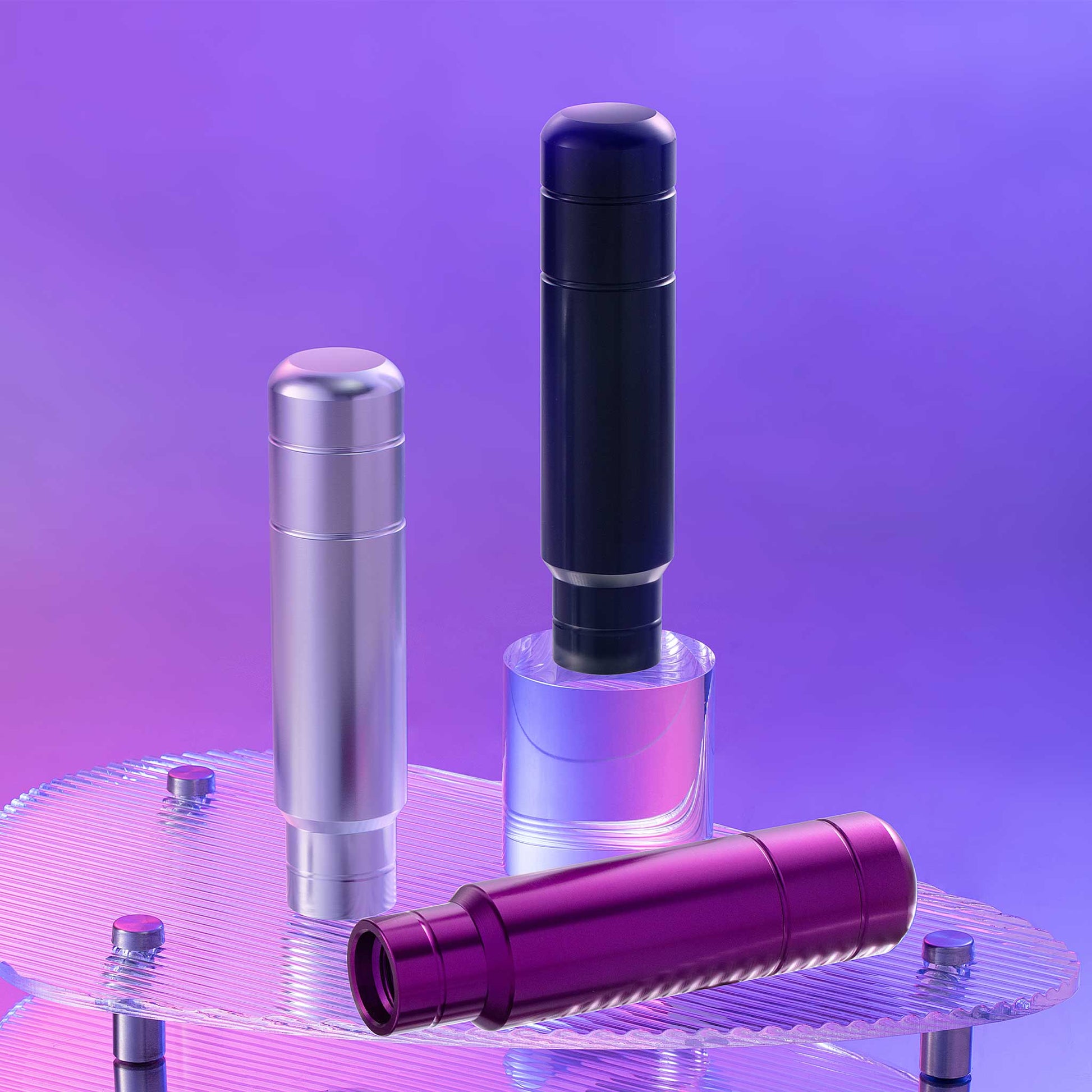 Aftermarket shift knobs in different colours aesthetically placed on a table