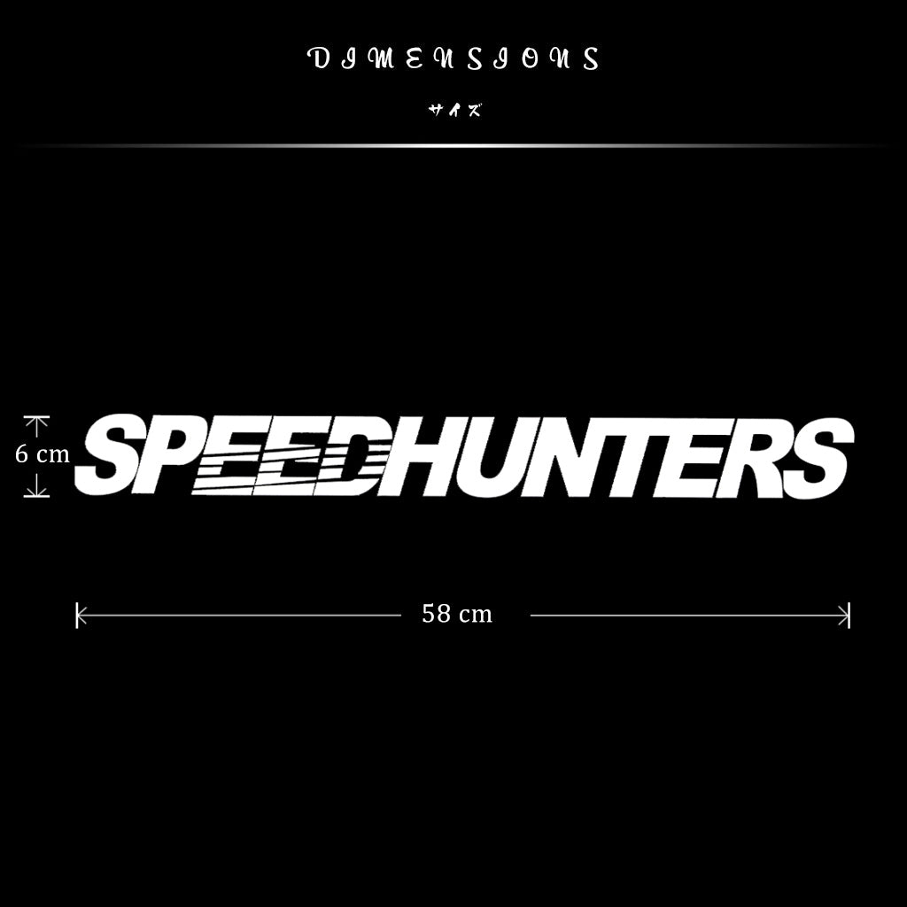 Dimensions of the Speed Hunters car vinyl decal on a black background