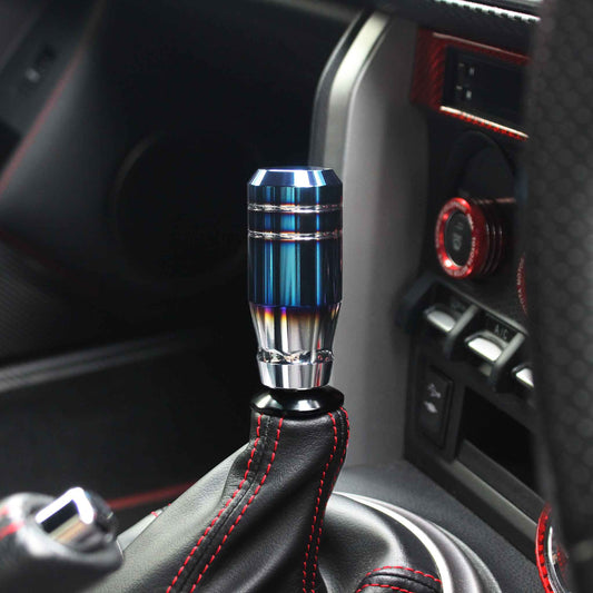 A burnt blue shift knob is installed on an auto Toyota 86 seamlessly
