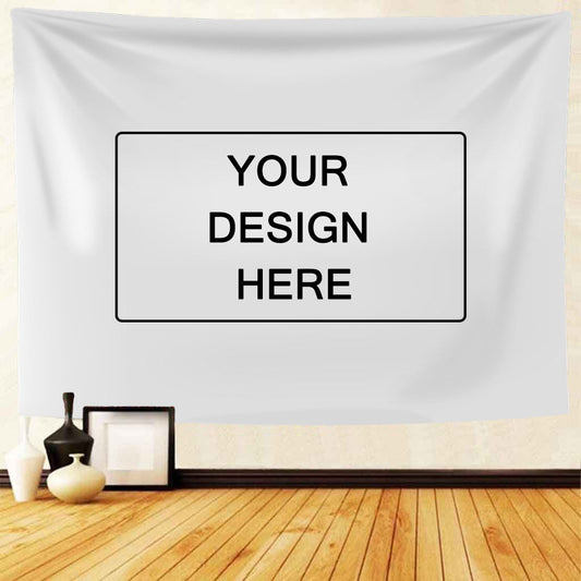 A wall poster showing 'your design here' hung on a wall, and there are some vases and photo frame on the timber floor underneath the poster