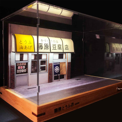 A Fujiwara tofu shop diorama with LED on and clear case