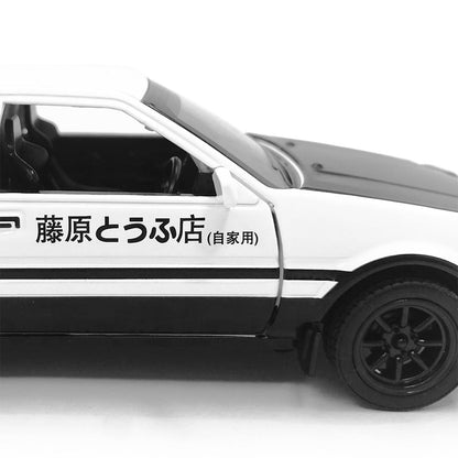 Close-up of an AE86 car model side writing Fujiwara Tofu Shop