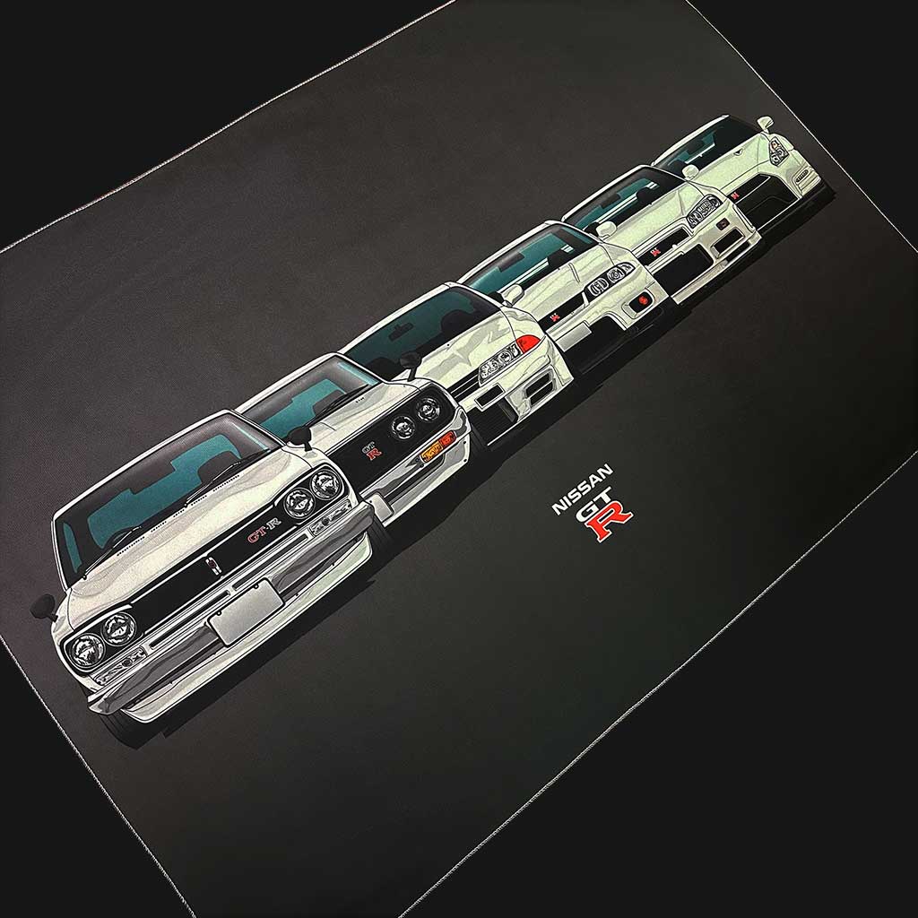 GTR evolution wall art on a black background