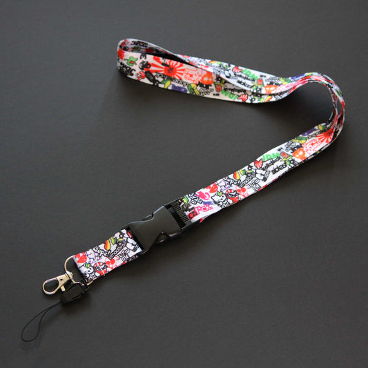 A JDM lanyard full of cute patterns on a black background