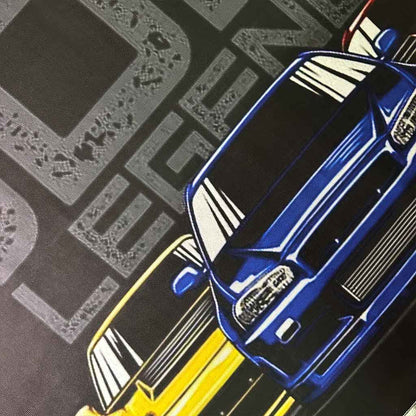 Close-up of the JDM Legends wall art