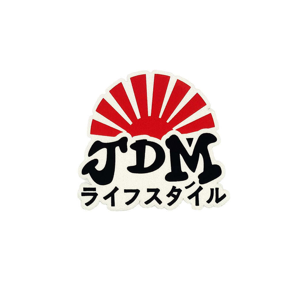 A JDM rising sun sticker on a white background