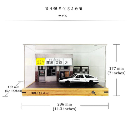 Dimension of a Fujiwara tofu shop diorama with case and AE86 car model