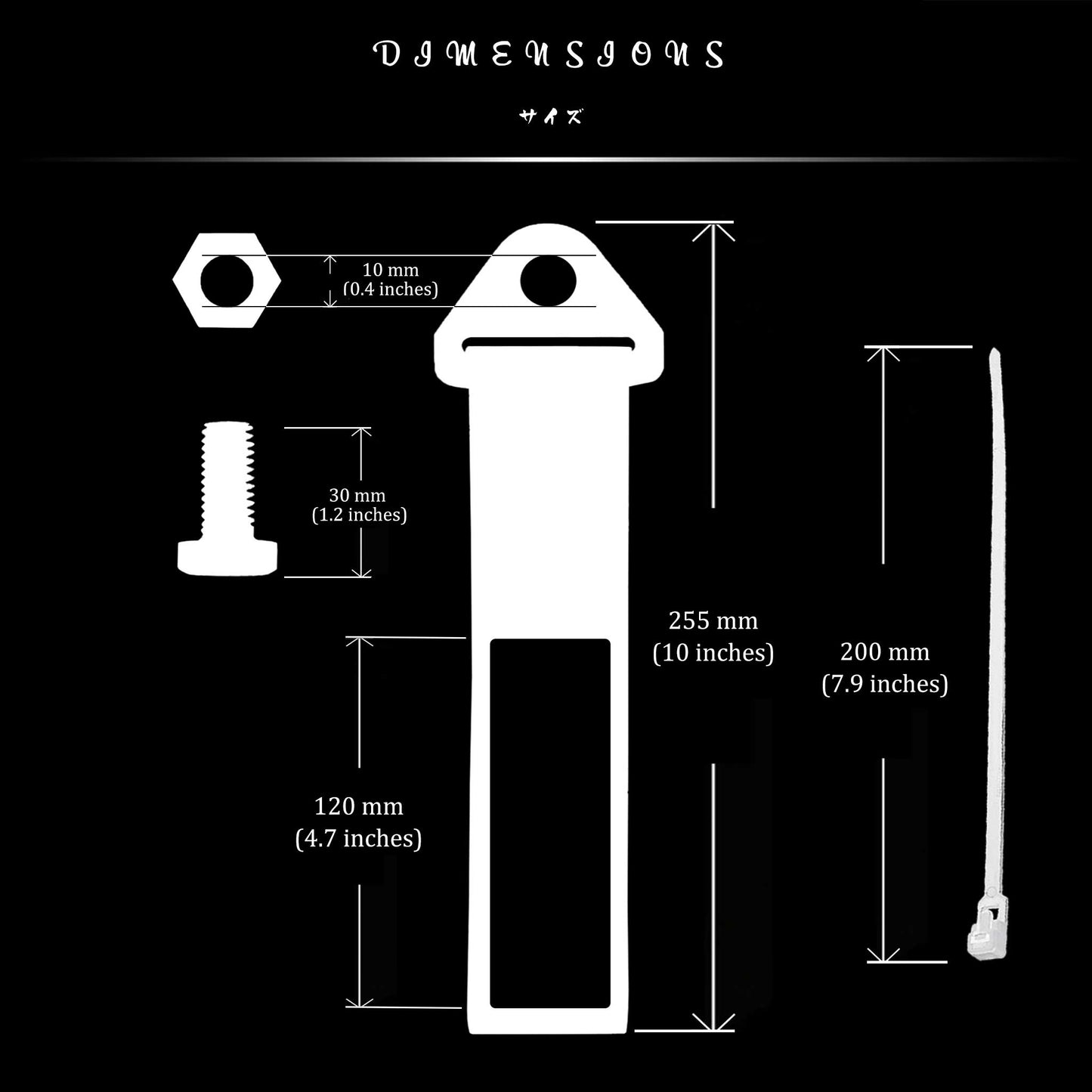 Dimensions of the tow strap with detailed information