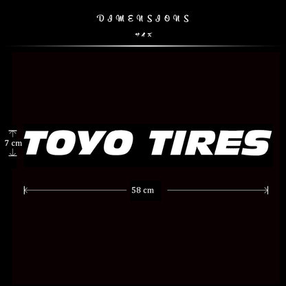 Dimensions of the TOYO TIRES car vinyl decal on a black background